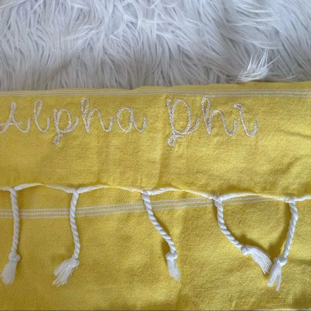 Alpha Phi Sorority yellow stripes fringes beach blanket/ towel